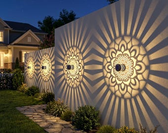 Luces solares para cercas en forma de flor, luces de pared de metal para terraza o escalón al aire libre, adecuadas para decoración de jardín.