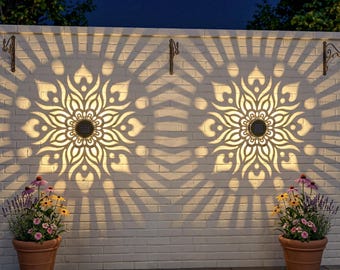 2 Pack Octagonal Cylindrical Solar Garden Fence Lamp, Metal Outdoor Terrace/Staircase Wall Lamp,