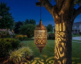 Farol solar colgante, decoración de jardín exterior, impermeable, estilo marroquí.