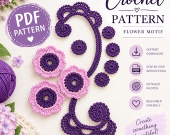 Irish Lace Crochet Pattern – Floral Applique with Spirals (PDF Pattern)