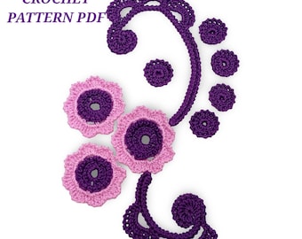 Irish Lace Crochet Pattern – Floral Applique with Spirals (PDF Pattern)