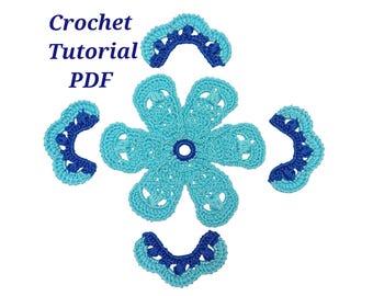 Irish Lace Crochet Blumenmuster - Blaue Blumenapplikation (PDF Anleitung)