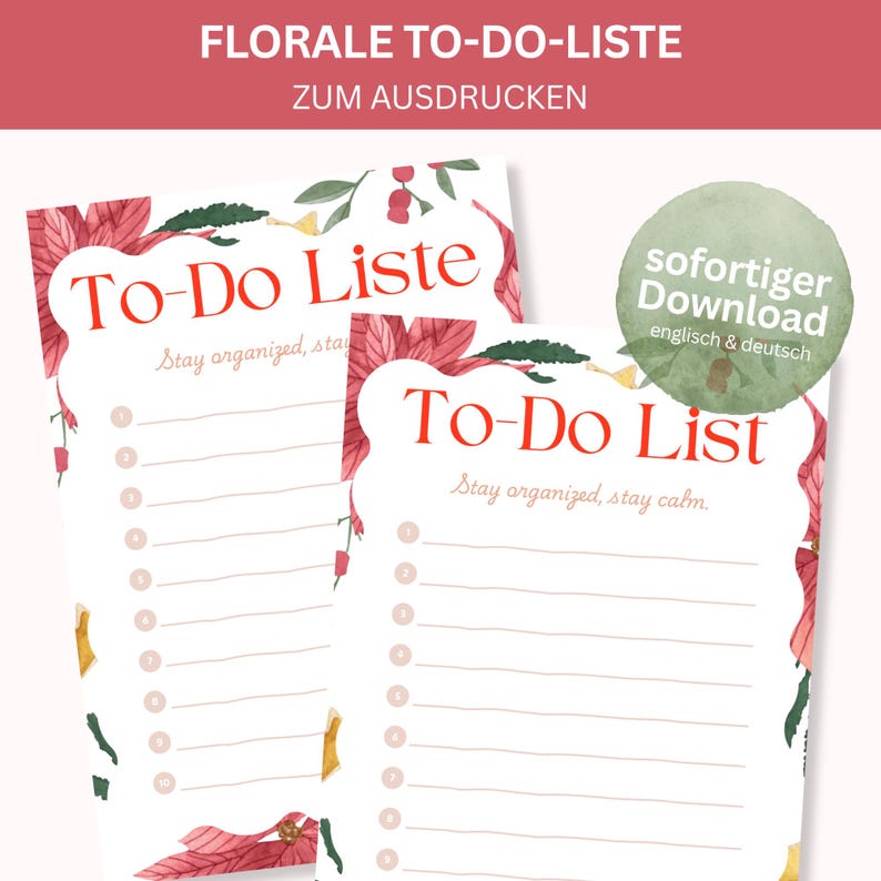 To Do Liste Zum Ausdrucken A4 + A5 – Florale Aufgabenliste – Planer PDF