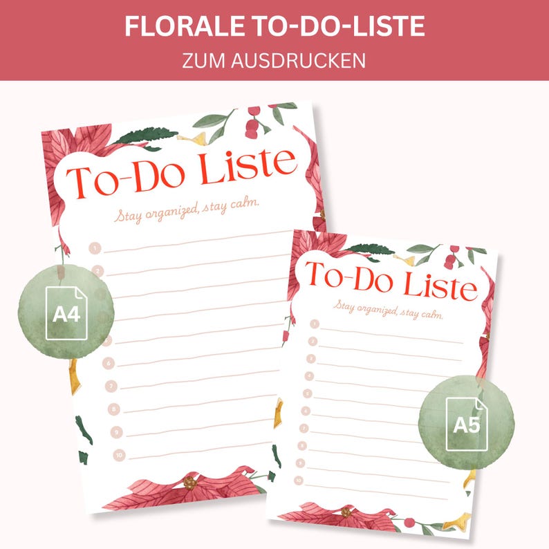 To Do Liste Zum Ausdrucken A4 + A5 – Florale Aufgabenliste – Planer PDF