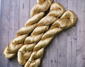 1 skein of Vegan Silk yarn 500m 100g, Rayon, crochet yarn, embroidery thread, golden thread