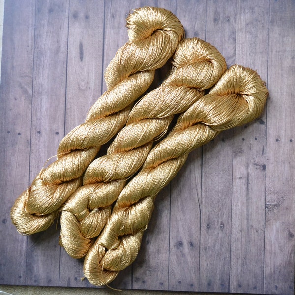 1 skein of Vegan Silk yarn 500m 100g, Rayon, crochet yarn, embroidery thread, golden thread, gold