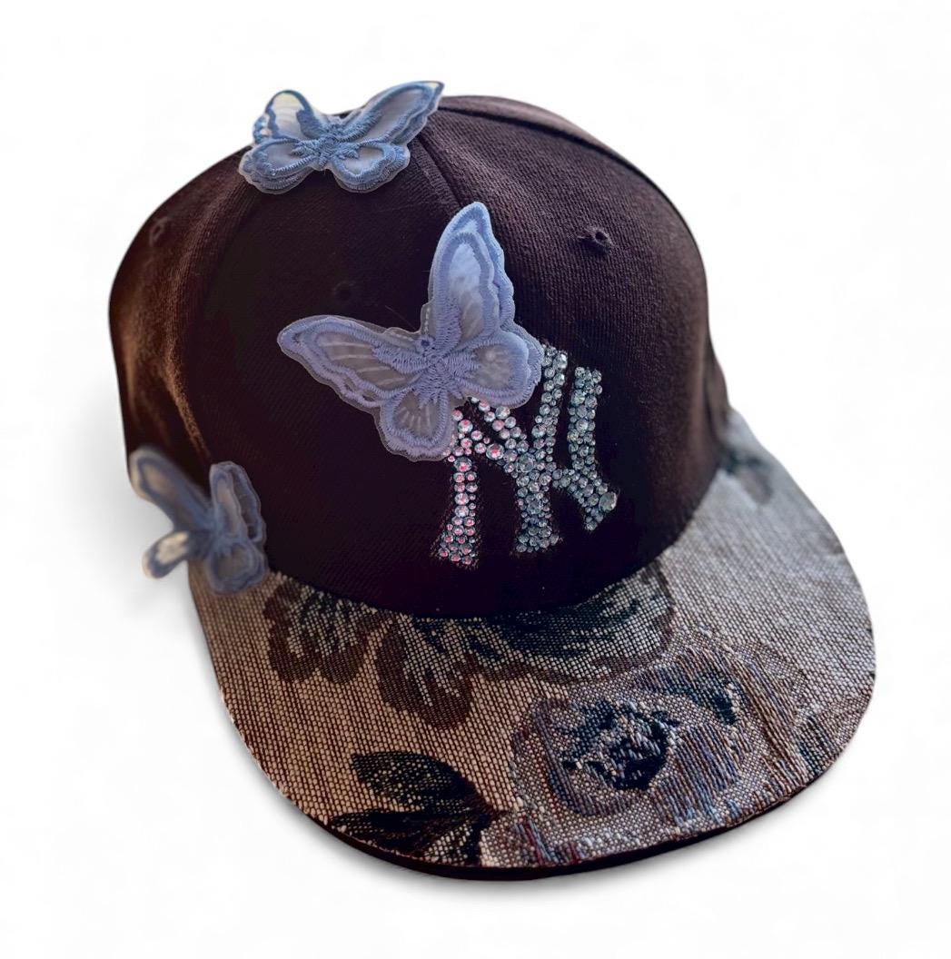 Blue Butterfly Fitted Hat - Chocolate Brown, Size 7 5/8 - Etsy display picture 1
