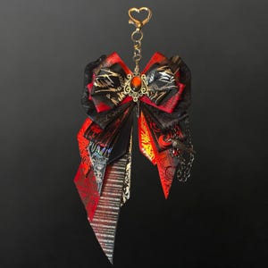 Handmade Gothic Ribbon Bow Charm | Red Black Ita Bag Accessory