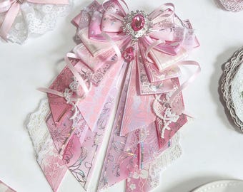 Handmade Pink Lolita Bow Charm, Spring Butterfly Ribbon Brooch, Ita Bag Accessory, Lightstick Bow