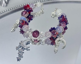 Genshin Columbina Moonlit Columbina Inspired Bracelet Handmade Fan Accessory with Floral Beads