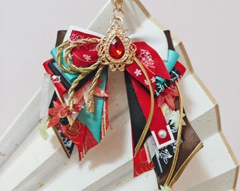 Genshin Kaedehara Kazuha Bow - Handmade Maple Leaf Charm, Gemstone Centerpiece