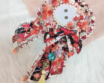 Genshin Kaedehara Kazuha badge holder – Handmade Red Maple Ribbon with Gemstone