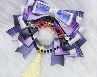 Genshin Wanderer Handmade Purple Ribbon Bow Clip – Kawaii Tassel & Pompom