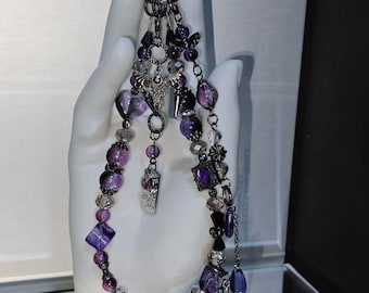 Love and Deep Space Calbe Purple Galaxy Beaded Bracelet & Charm Set: Apple, Airplane Pendants