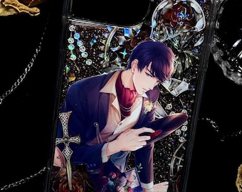 Custom Liquid Glitter Phone Case, Personalized Photo Insert, Anime Art Fans Gift