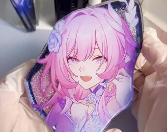 Handmade Honkai Star Rail Cyrene Liquid Shaker Art, Pink Purple Fantasy Acrylic Display