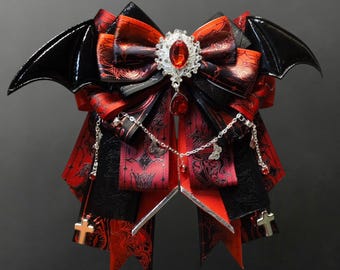 Love and Deep Space Sylus Handmade Gothic Ribbon Bow Charm | Red Black Ita Bag Accessory