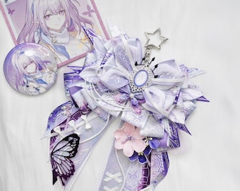 Handmade Honkai Star Rail Castorice Inspired Bow with Pastel Lilac Ribbons, Butterfly Accents