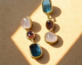 Asymmetric Colorful Resin Earrings, Retro Geometric Dangle Earrings for Women, Bold Statement Jewelry Gift