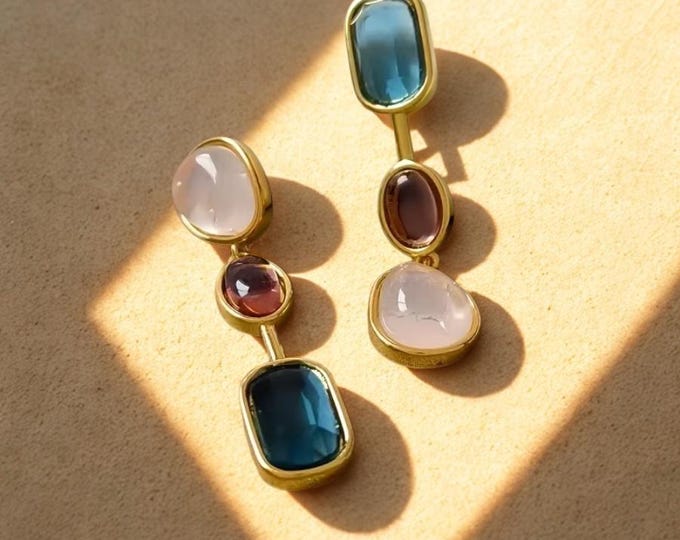 Asymmetric Colorful Resin Earrings, Retro Geometric Dangle Earrings for Women, Bold Statement Jewelry Gift