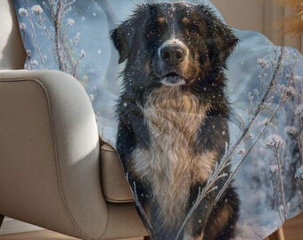 Manta de invierno personalizada para mascotas con retrato de perro / Manta acogedora personalizada / Regalo para amantes de las mascotas – 2 tamaños
