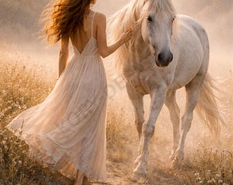 Arte mural imprimible de mujer y caballo / Fuerte y libre / Decoración de empoderamiento femenino