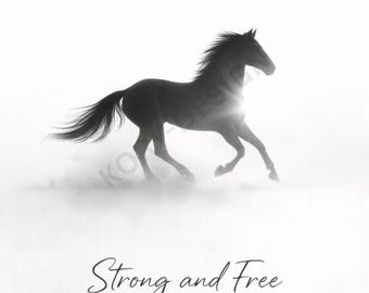 Arte de pared de caballos imprimible / Cita inspiradora y libre / Decoración minimalista de animales / Arte de pared femenino moderno para descargar