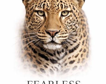 Arte de pared de leopardo imprimible / Mujer valiente / Retrato animal audaz / Decoración de empoderamiento