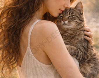 Arte de pared imprimible de mujer y gato / Ella recorre su propio camino / Decoración de bellas artes femeninas