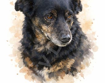 Retrato de perro personalizado en acuarela a partir de una foto – Impresión artística personalizada para mascotas – Descarga digital de bellas artes – Regalo conmemorativo único para perros