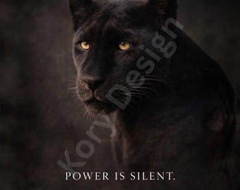 Arte de pared imprimible de Pantera Negra / Arte animal de poder silencioso / Decoración de fuerza / Retrato de pantera para descargar