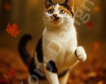 Custom Autumn Cat Portrait – Personalized Fall Pet Art, 8K Realistic Digital Wall Art, Cat Lovers Gift, Download