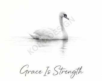 Arte de pared de cisne imprimible / La gracia es fuerza / Decoración minimalista de animales / Arte de pared femenino moderno para descargar