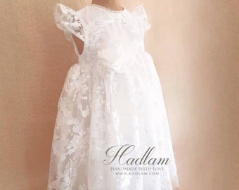 Chloe, baby girl Lace dres, cotton heirloom dress, ivory couture dress, christening dress,  flower girl dress, girls birthday dress, baptism