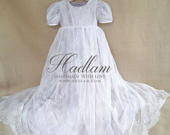 Emily: Handmade Lace Christening Gown - Champagne Baby Baptism Dress