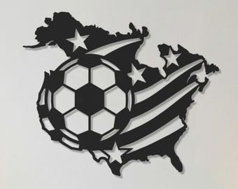 Soccer USA Map Metal Wall Art, American Flag Wall Decor, Football Wall Art, Geometric Soccer Ball Artwork, Modern Metal Wall Hanging