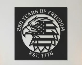 Metal Eagle Wall Art, 250 Years of Freedom Decor, USA Patriotic Wall Hanging, American Flag Eagle Art, EST 1776, Black Freedom Metal Art