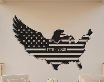 Eagle USA Map Metal Wall Art, American Flag Wall Decor, Geometric Eagle Artwork, 1776-2026 Commemorative Decor, Modern Metal Wall Hanging