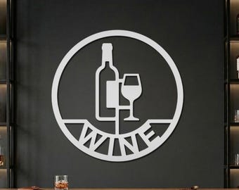 Wine Metal Wall Art, Wine Bottle and Glass Art, Geometric Wine Artwork, Modern Wine Wall Art, Elegant Wine Lover Art, Wine Circle Wall Sign