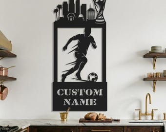Personalized Soccer Wall Art, Custom Name Metal Decor, Football Player Wall Sign, Sports Room Decor, Soccer Fan Gift, Modern Metal Artwork