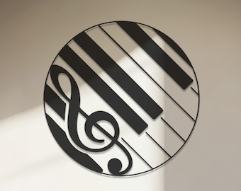 Decorazione murale in metallo con tasti di pianoforte, chiave di violino, insegna per studio di musica, regalo per pianista, regalo per amante della musica