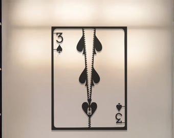 Three of Spades Wall Art, Playing Card Metal Decor, Valentine Gift for Boyfriend, Zipper Heart Design, Poker Room Decor, Unique Couple Gift
