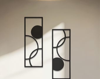 Valentine Gift for Her, Abstract Geometric Metal Wall Art, Minimalist Black & White Diptych, Modern Shape Wall Decor, Home Office Decor