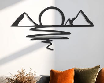 Mountain Sunset Metal Wall Art, Abstract Landscape Decor, Minimalist Nature Wall Sculpture, Modern Home Office Wall Decor, Housewarming Gift