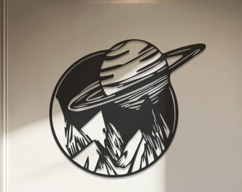 Saturn Metal Wall Art, Planet Wall Decor, Cosmic Mountain Design, Modern Space Wall Sculpture for Home Office, Valentine Gift for Him