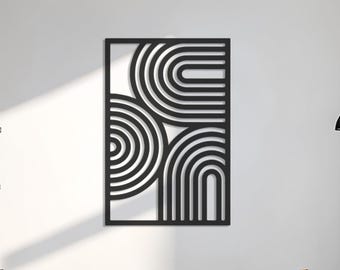 Geometric Circle Metal Wall Art, Modern Abstract Design, Black White Wall Decor, Minimalist Round Decor for Home Office, Gift Idea