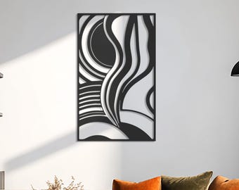 Abstract Flowing Lines Metal Wall Art, Minimalist Line Art Decor, Black White Wall Decor, Home Office Wall Art, Valentine Gift for Her