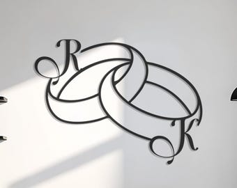 Spersonalizowana sztuka ścienna z monogramem, spersonalizowany metalowy znak z inicjałem, dekoracja ścienna z nazwiskiem rodziny, prezent na rocznicę ślubu, prezent na parapetówkę
