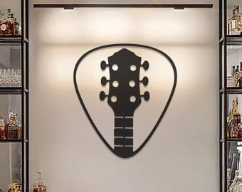 Guitar Pick Metal Wall Art, Guitar Neck Design Decor, Modern Music Room Wall Hanging, Recording Studio Home Office Art, Guitarist Gift