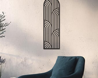 Abstract Arched Geometric Metal Wall Art, Minimalist Modern Line Decor, Contemporary Home Office Wall Sculpture, Valentine Gift for Her